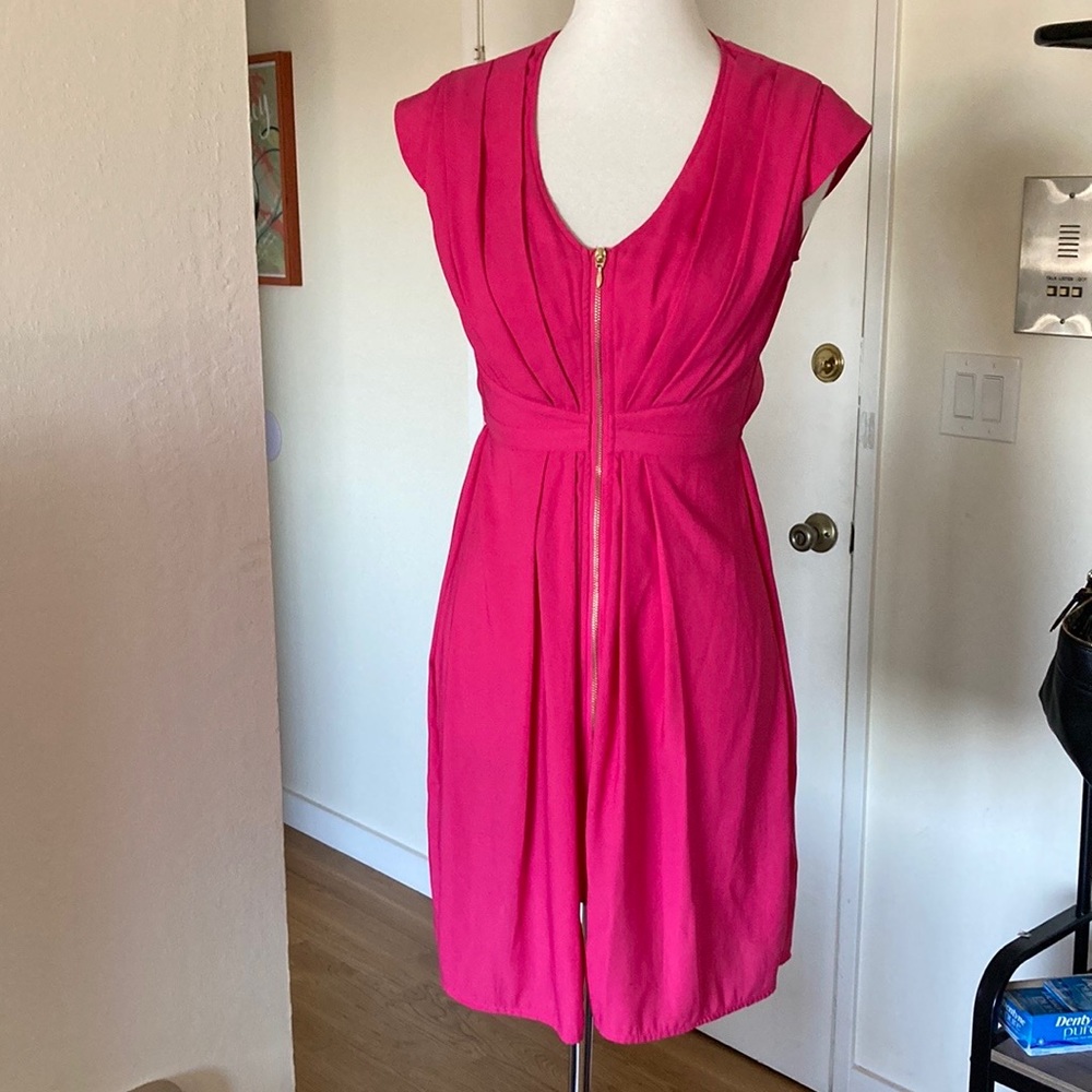 H&M Hot Pink Zip-Front Cap Sleeve Dress